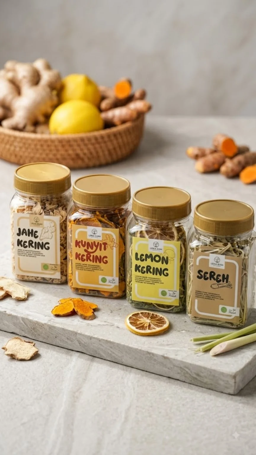 Jahe Kering, Kunyit Kering, Lemon Kering, dan Sereh Kering, foto produk asli